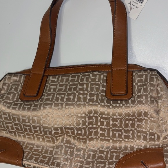 Tommy Hilfiger Tan and Brown Satchel with Red and Blue Stripes - Picture 3 of 6